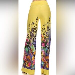 NWT Yelete Yellow Wide Leg Pants w/ Beautiful Floral Print